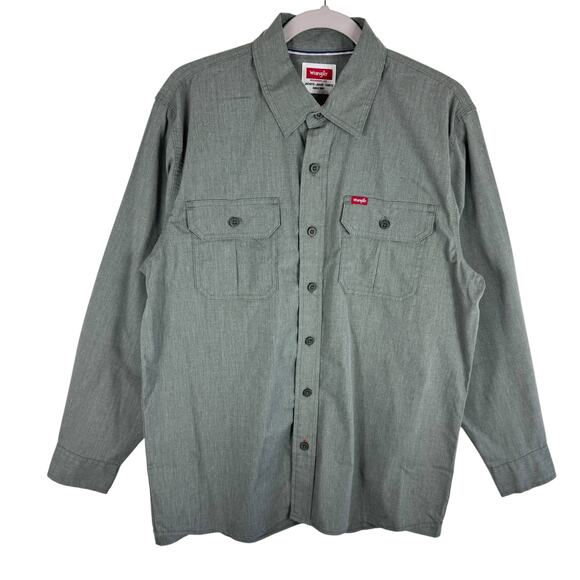Wrangler Sage Green Long Sleeve Collared Cotton Blend Button Up Shirt Men's Sz M - Picture 4 of 8
